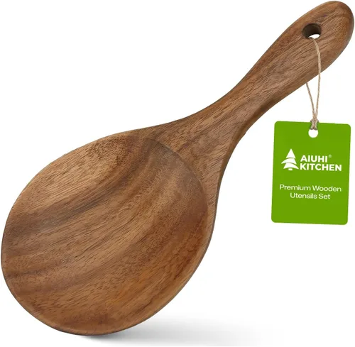 Vista 21 de Espátulas de madera, espátula de cocina plana antiadherente para cocinar, espátula de madera de teca para freír, voltear y girar
