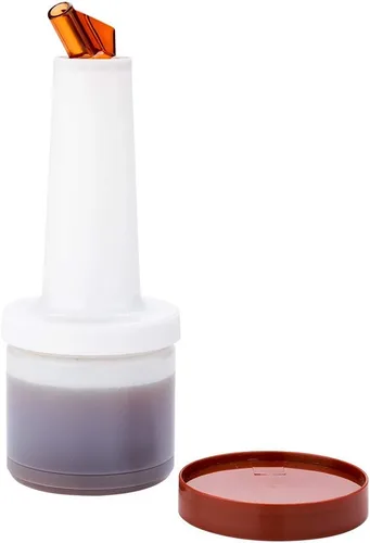 Vista 13 de Restaurantware Botella de plástico de 0.5 cuartos de galón de almacenamiento - con boquilla azul y tapa - Botella de almacenamiento de barra