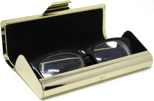 Vista 3 de Stephanie Imports Carcasa rígida metálica para lentes con forro de terciopelo (6" X 2.5" X 1")