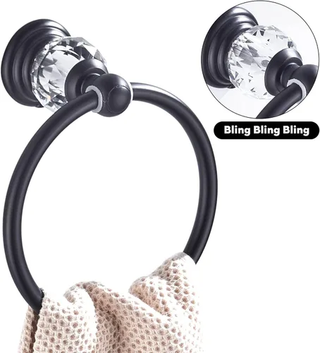 Vista 6 de WINCASE Anillo Toallero de Cristal, Soporte para Toallas de Mano Negro, Colgadores de Toallas Redondos para Baño Montaje en Pared Negro Mate