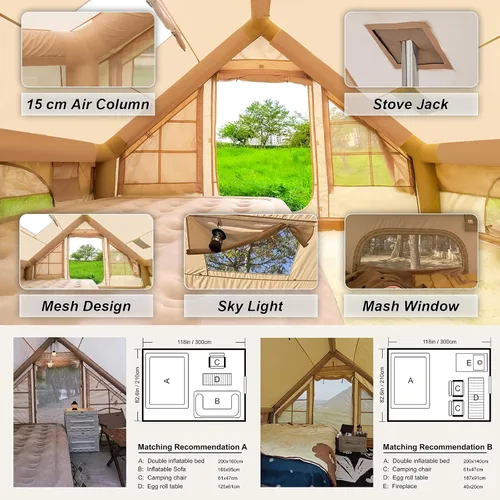 Vista 3 de SENLEETO Tiendas inflables para acampar, gran tienda de camping inflable con bomba manual, tiendas inflables fáciles de montar para 4-6 personas