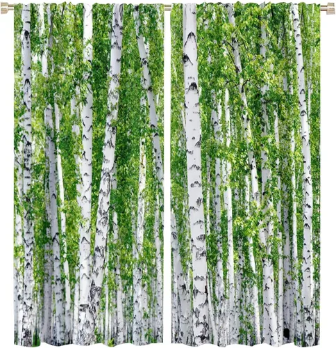 Vista 22 de Cortinas de abedul para sala de estar, niebla matutina en otoño, decoración del hogar, 42 x 45 pulgadas de largo