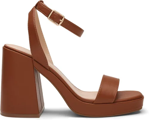 Vista 2 de DREAM PAIRS Tacones para mujer, plataforma gruesa, tacón alto, puntera abierta, moda, boda, fiesta, noche, baile, correa de tobillo, zapatos de tacón