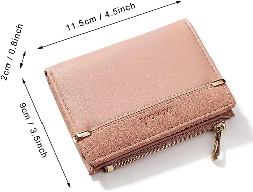 Vista 4 de Yafanqi Billetera pequeña para mujer, linda, adolescente, niñas, simple, plegable, delgada, compacta, carteras para mujer, E-Rosa, Minimalista