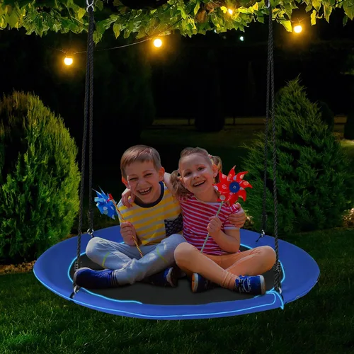Vista 3 de Costzon Columpio de árbol de 40 pulgadas con luces LED para niños y adultos, columpio de platillo volador para interiores y exteriores con cuerdas