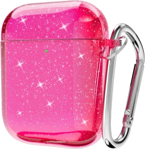 Vista 28 de Svanove Funda para Airpods Transparente con Purpurina, Funda Brillante y Bonita para Airpods de 1ª y 2ª Generación con Llavero, Carcasa Rígida