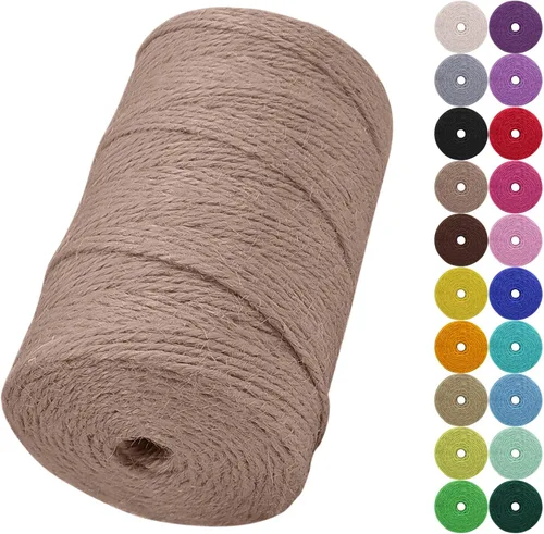 Vista 24 de Cuerda de yute natural de 0.079 pulgadas y 328 pies para manualidades, cuerda de yute de colores de 3 capas para envoltura de regalos, jardinería