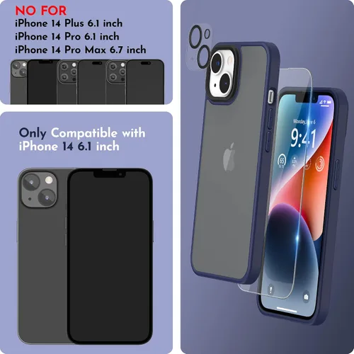 Vista 2 de Funda compatible con iPhone 14 con protector de pantalla, cuerpo completo, a prueba de golpes, con protector de cámara, translúcido mate, funda