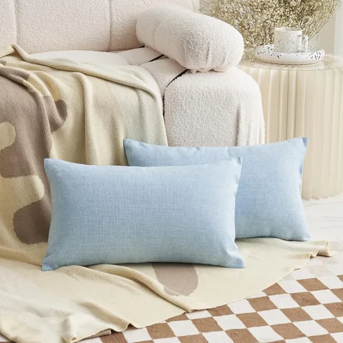 Vista 9 de Fundas de almohada decorativas Demetex grises 18x18, fundas de almohada cuadradas de lino para sofá, fundas de almohada estilo granja para cama
