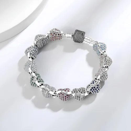 Vista 7 de Dijes de piedra natal de plata de ley 925 con cuentas de corazón de amor para pulsera de dijes Pandora, apto para el día de la madre, Navidad