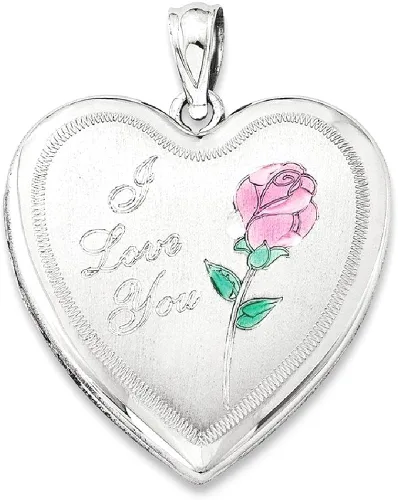 Vista 10 de Collar de plata de ley 925 de 0945in con dije de corazón de rosa esmaltado con foto cadena con medallón que sostiene fotos flores jardinería mensaje