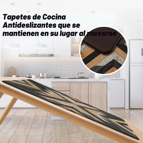 Vista 3 de Tyrot Alfombras de cocina negras estilo boho azteca, juego de 2 tapetes acolchados antifatiga, alfombras de espuma de estilo occidental para cocina
