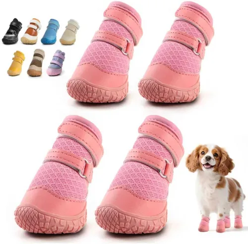 Vista 17 de Zapatos para perros pequeños, botas transpirables para perros, protectores de patas para pavimento caliente, nieve de invierno, botines para perros