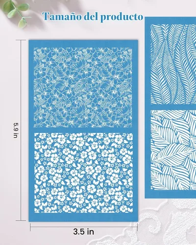 Vista 2 de Puocaon Pantalla de seda de arcilla botánica, 6 plantillas de pantalla de seda reutilizables para plantas para fabricación de joyas de arcilla