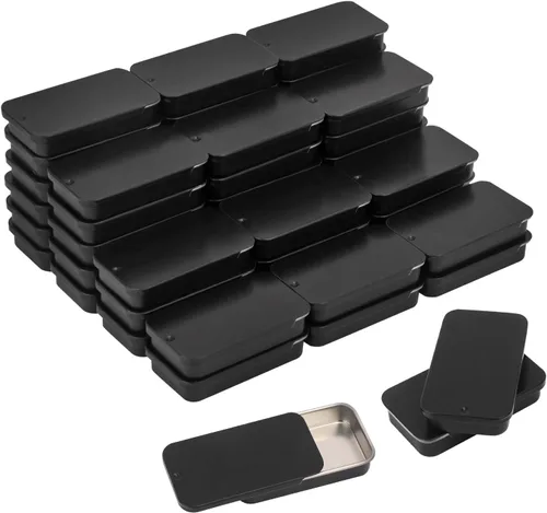Vista 9 de GENHAKON 50 recipientes de lata de 2.36 x 1.3 x 0.43 pulgadas, caja de lata rectangular de metal con tapa deslizante para artículos pequeños, como