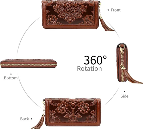 Vista 4 de PIJUSHI Billeteras de cuero para mujer, cartera floral con tarjetero