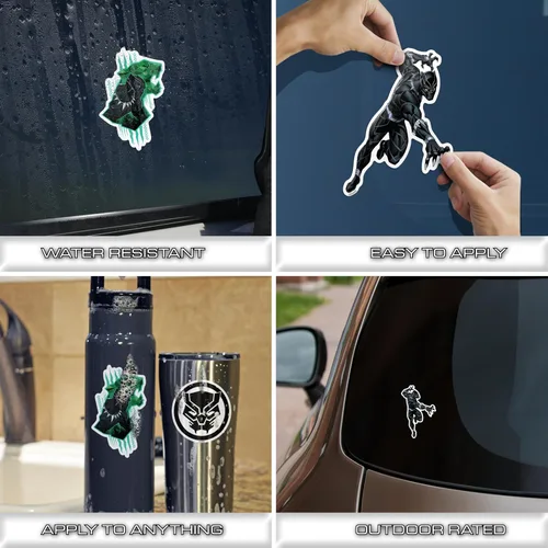 Vista 2 de Marvel Black Panther - Juego de 3 calcomanías de vinilo para botella de agua, bicicleta, casco, laptop, patineta, coche, calcomanías de Marvel