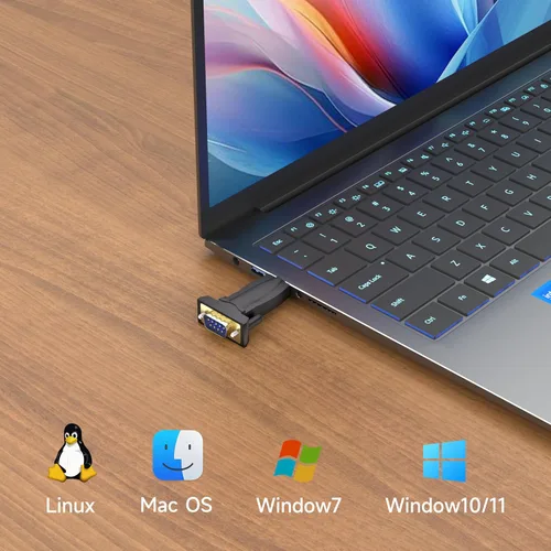Vista 8 de Adaptador serie RS232 macho USB 2.0 a DB9 negro con chip FTDI FT232RL - Conectores chapados en oro - Compatible con Windows 11/10, Mac, Linux