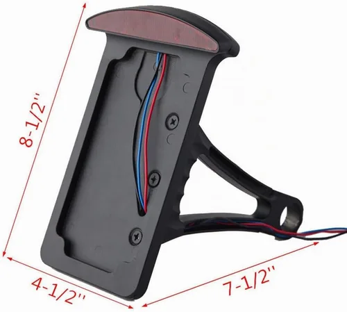 Vista 2 de Marcos de placa de matrícula de montaje lateral personalizados para motocicleta Bobber, luz de freno trasera cromada Negro