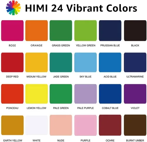Vista 2 de HIMI - Juego de pintura gouache de 24 colores de 1 onza líquida (30 ml) cada uno, diseño exclusivo de envase de gelatina con 3 pinceles de pintura