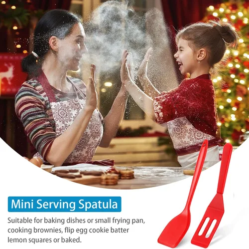 Vista 5 de Patelai Mini espátula de silicona para servir brownie, flexible, antiadherente, resistente al calor, espátula ranurada para huevos en sartén Rojo