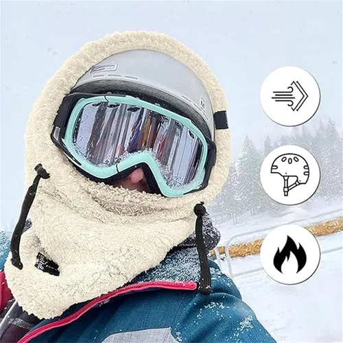 Vista 5 de Máscara de esquí polar alta con capucha de terciopelo, capucha sherpa, casco con capucha para snowboard, máscara de invierno resistente al viento