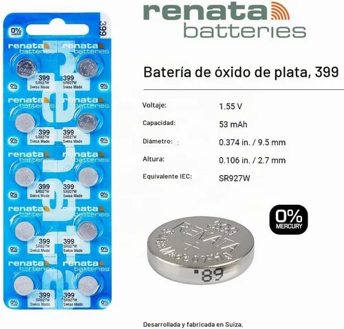 Vista 2 de Renata 399 SR927W Baterías – 1.55 V Óxido de Plata 399 Batería de reloj (2 unidades)