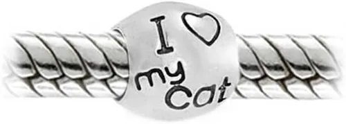 Vista 3 de Kitten Pet Animal Lover Red Heart Saying Words I Love My Cat Dangle Charm Bead For Women For Teen .925 Sterling Silver Fits European Bracelet