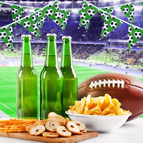 Vista 5 de Tatuo Decoraciones de fiesta de fútbol de 32.8 pies, banderines de fútbol, banderines temáticos, banderines triangulares, banderines para deportes