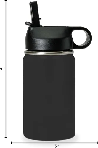 Vista 5 de LaserGram Botella de agua con tapa abatible de doble pared de 12 onzas con pajilla, la tía más grande del mundo, grabado personalizado incluido Negro