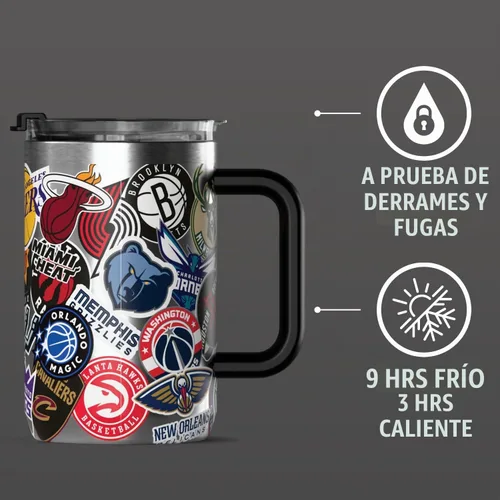 Vista 3 de Hydrapeak x NBA Taza de café con licencia oficial de todos los equipos de 18 onzas, con tapa abatible y asa para viajes, para frío/calor, taza