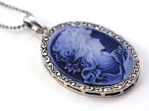 Vista 3 de Soulbreezecollection Collar con colgante de camafeo azul para mujer, No aplicable