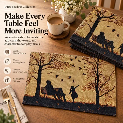 Vista 4 de DaDa Bedding - Juego de 4 manteles individuales de algodón y lino para mesa de comedor, 13 x 19 pulgadas Bendición familiar de otoño