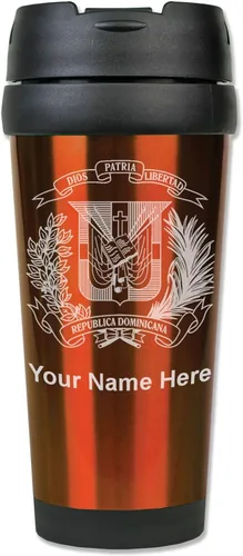 Vista 7 de LaserGram Taza de viaje de café de 16 onzas, escudo de armas República Dominicana, grabado personalizado incluido (negro)