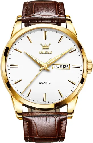 Vista 14 de OLEVS Watch for Men Chronograph Brown Leather Analog Quartz Fashion Business Dress Large Face Men Watch Day Date Luminous Waterproof Casual Male