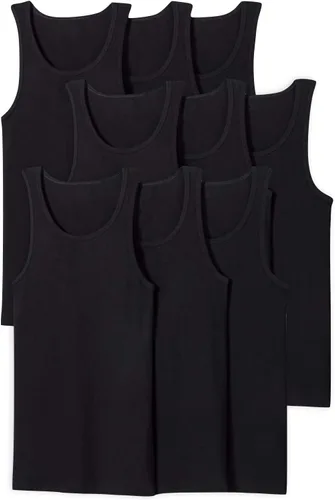 Vista 13 de ToBeInStyle Camiseta sin mangas para hombre, ajuste delgado, mezcla de algodón, color liso, cuello redondo