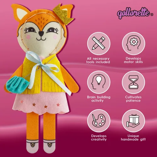 Vista 3 de qollorette Kit de costura de fieltro para niños, haz tu propio juguete de zorro, kit de manualidades para niños - Kit de costura Haz un amigo - Kit