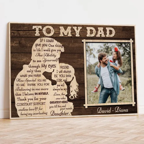 Vista 16 de Lienzo personalizado para papá con fotos, lienzo para el día del padre de parte de la hija, regalos de papá de parte de un hijo, arte de pared feliz