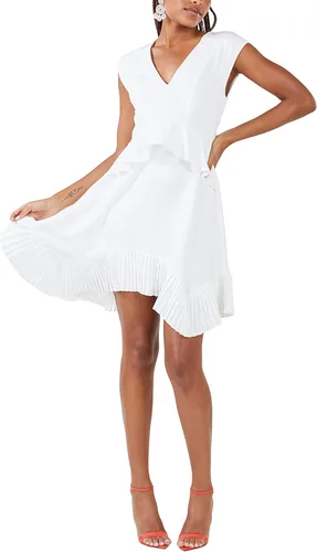 Vista 2 de BCBGMAXAZRIA Vestido de cóctel peplum ajustado y acampanado para mujer