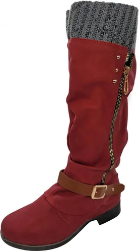 Vista 5 de AODONG Botas para mujer, cálidas botas de invierno con tacón puntiagudo, botas de cuña de moda, botas de vaquero a media pantorrilla, botas gruesas