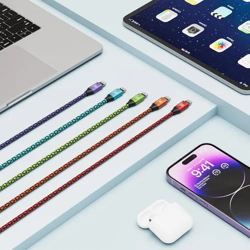 Vista 6 de Cargador para iPhone Paquete de 5, Cable Lightning USB de 10 pies, Cable Certificado Apple Mfi, Cable de Carga Rápida Trenzado de Nylon Compatible