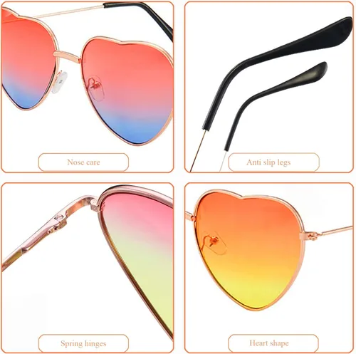 Vista 3 de 6 pares de lentes de sol de corazón para mujer, despedida de soltera, gafas de sol hippie para mujer