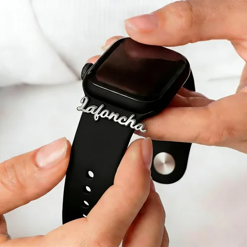 Vista 6 de Custom Engraved Various Font Styles Metal Watch Buckle - Personalized Name Stainless Steel Clasp, Adjustable Smartwatch Accessory, Compatible with