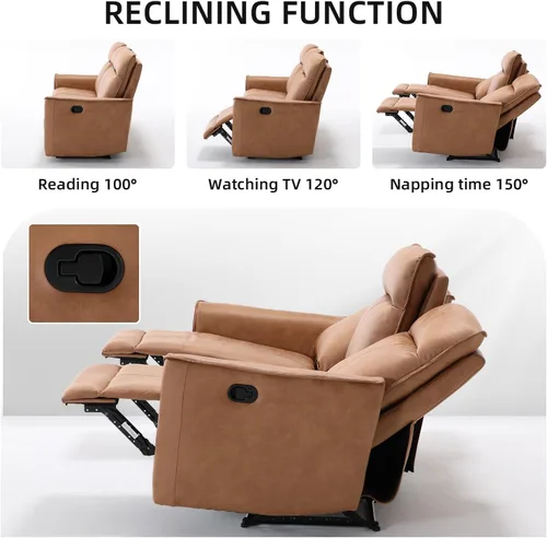 Vista 7 de CANMOV Juego de muebles de sofá reclinable manual para sala de estar, incluye sillas de enfermería Leathaire, reclinables giratorias, sillón