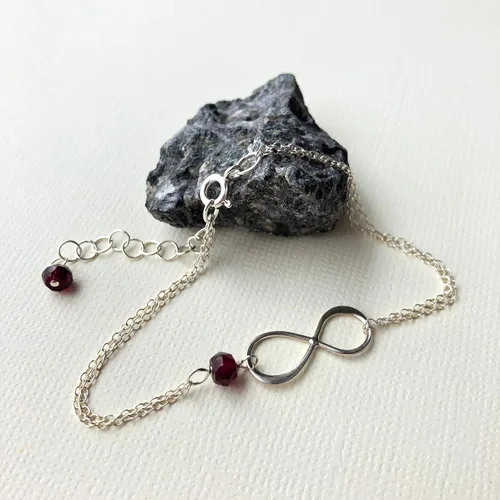 Vista 116 de Pulsera con dije de infinito con piedra natal, joyería hecha a mano, regalo para ella