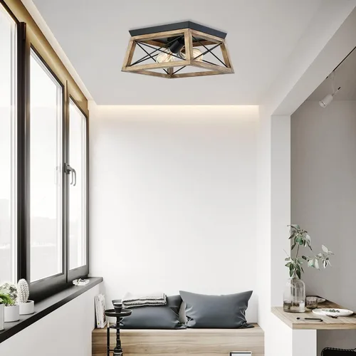 Vista 7 de 9MMML Lámpara de techo de madera empotrada – Lámpara de techo de granja de 12 pulgadas para sala de estar, comedor, dormitorio, entrada, cocina