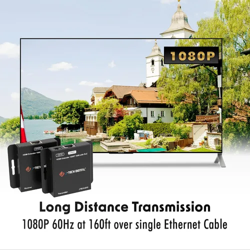 Vista 2 de J-Tech Digital Extensor HDMI a través de Ethernet único Cat5e/6/7 1080P hasta 1080P 160 pies Soporte PoC 3D Audio Digital, funciona con computadora