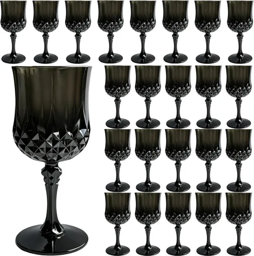Vista 25 de Copas de vino de plástico de 7 onzas, 10 vasos de vino reutilizables ámbar, copas de champán vintage, copas de agua de cristal de plástico
