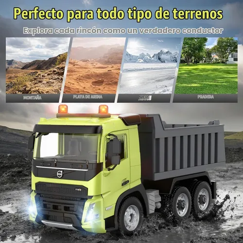 Vista 5 de DOUBLE E Volvo FMX - Camión volquete RC a escala 1:20, función completa (movimiento de 360°/elevación/volteo), antiinterferencias de 2.4 GHz, luces
