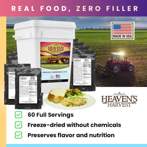 Vista 7 de Heaven’s Harvest Kit de Alimentos Familiares de 25 Años — Suministro de Alimentos de Emergencia. Kit de Alimentos de Supervivencia Liofilizados +